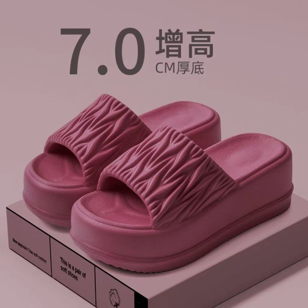 มัฟฟินหนาsoled รองเท้าแตะผู้หญิงฤดูร้อนสวมใส่ด้านนอกแฟชั่น 7 ซม.ความสูง Beach Flip-Flops อาบน้ํา Anti-Slip