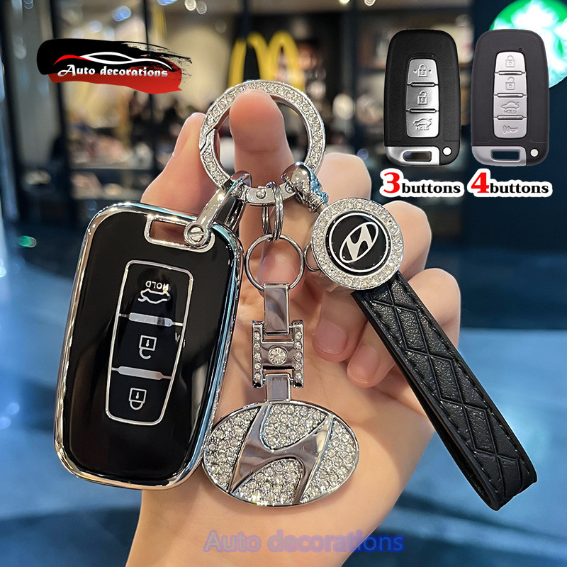เคสกุญแจรถ Hyundai KIA สําหรับ Hyundai Tucson ix35 Elantra Santa Fe ฝาครอบกุญแจพวงกุญแจขอบเงิน