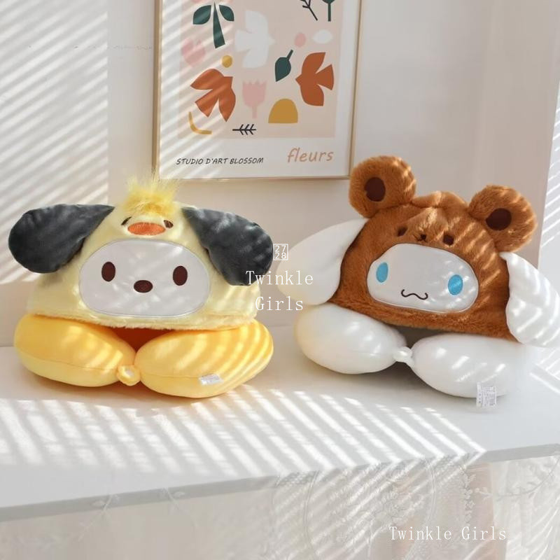 Kuromi Cinnamoroll น่ารักมีฮู้ดหมอนรูปตัวยูหมอนนอนกลางวันหมอนรองคอสำหรับเดินทางหมอนนอนหัวเครื่องบิน Hello Kitty Melody pochacco หมอนรองคอสำหรับนักเรียนแลกเปลี่ยนของขวัญ