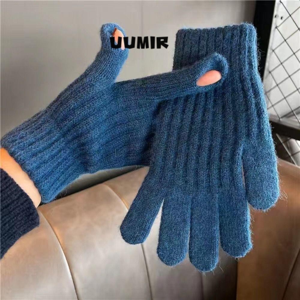 Uumir ถุงมือถักผู้หญิง, ถุงมือเต็มนิ้วนุ่มกันลม, ถุงมือปั่นจักรยานหน้าจอสัมผัสที่อบอุ่นสีทึบ