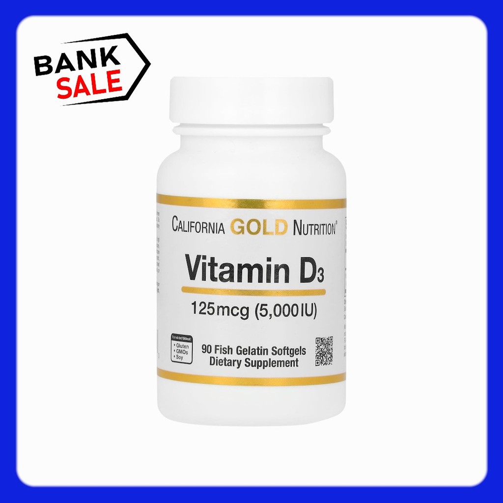 California Gold Nutrition, Vitamin D3, 125 mcg (5,000 IU), 90 Fish Gelatin Softgels