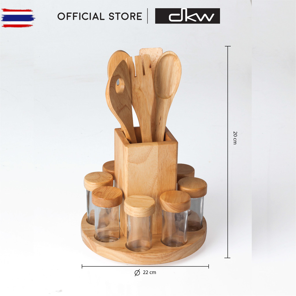 DKW GW-112 ชุดอุปกรณ์เครื่องครัว + ขวดเครื่องปรุง ไม้ยางพารา 5 pcs Kitchen tools with 8pcs pots & ho