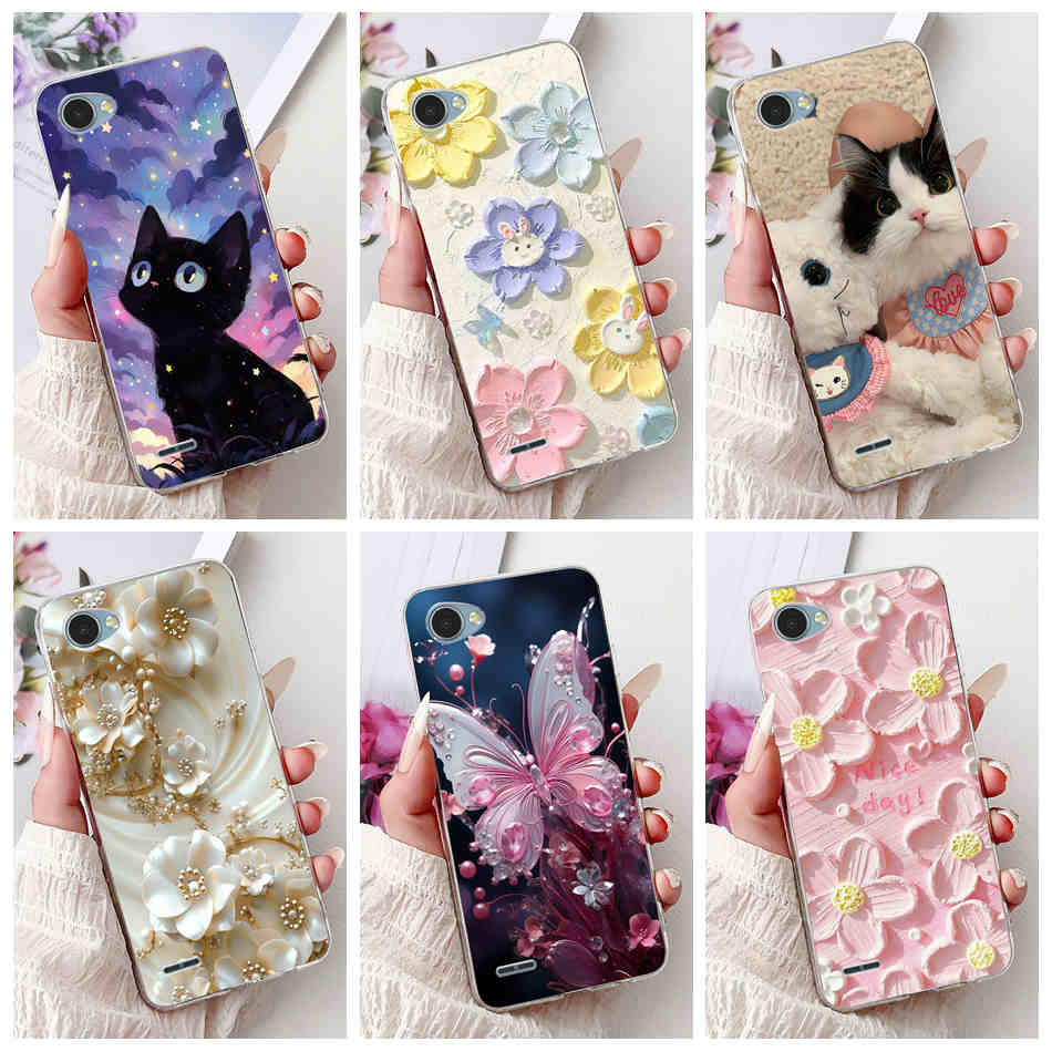 Lg Q6 / Q6 Alpha (Q6a) / Q6 Plus Q6+ X600 X600K X600S เคสโทรศัพท์ TPU แมวน่ารักผีเสื้อลายดอกไม้ซิลิโ