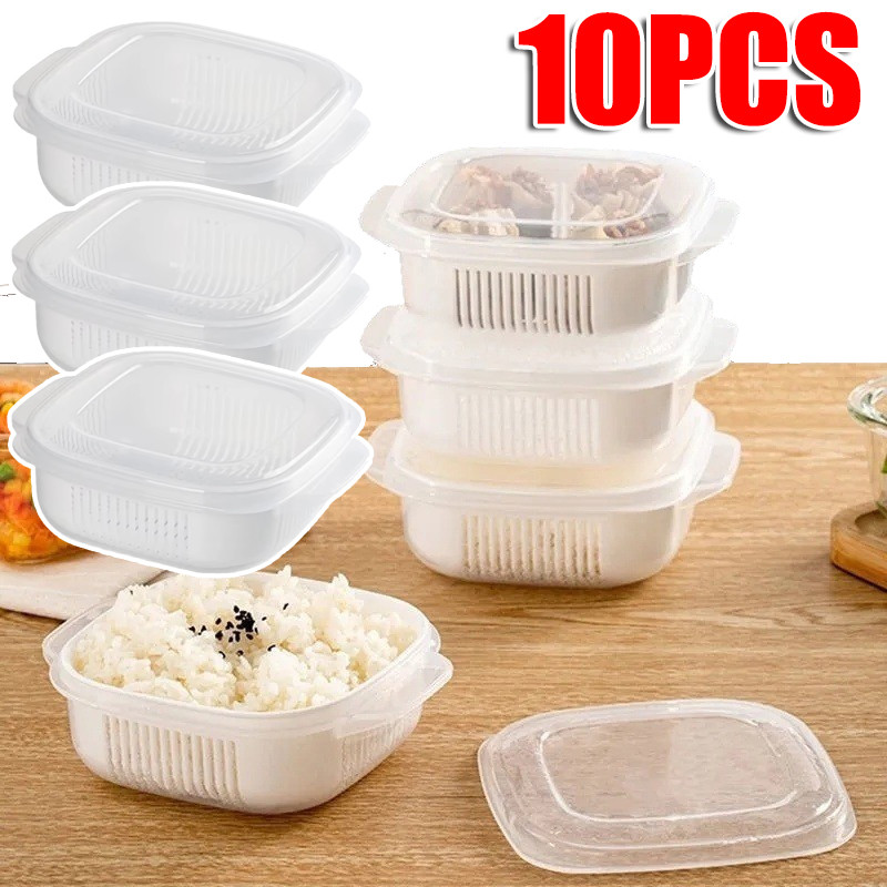 10ชิ้นมัลติฟังก์ชั่ตู้เย็นแช่แข็งกล่องเก็บต้านเชื้อแบคทีเรีย-ข้าวย่อยกล่องบรรจุภัณฑ์-อาหารเกรดทุ่มเทการจัดเก็บภาชนะ