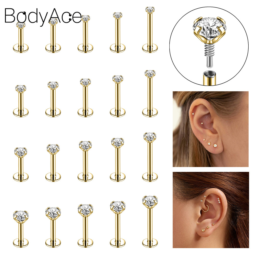 Bodyace 1 Pc 16G/18G ต่างหูคริสตัลหูเจาะ Conch ต่างหู Lip Piercing Helix ต่างหู Gold Ear Stud