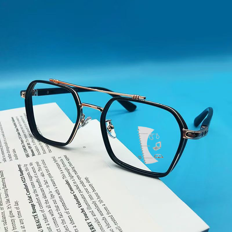 แฟชั่น Aviator Anti รังสีแว่นตาอ่านหนังสือ Multifocal ดู Far และใกล้ Blue Light Blocking ขยาย Vintage ผู้ชาย Presbyopic แว่นตาผู้ชายเกรดเปลี่ยนเลนส์ SPG896