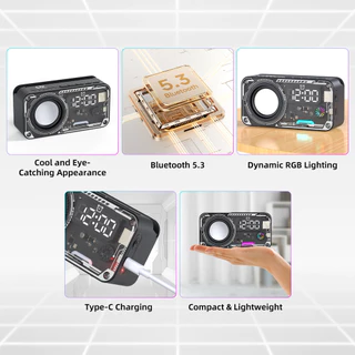 GOOJODOQ Wireless Bluetooth Speaker Mechanical Wind Design Accurate Time Display Advanced Bluetooth 5.3LED RGB Lighting