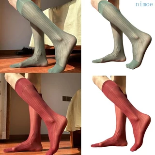 Nio Mens Nylon Sheer Suit Socks Business Dress Socks Elastic Wide Striped See Through Official Dress Over the Calf Stockin