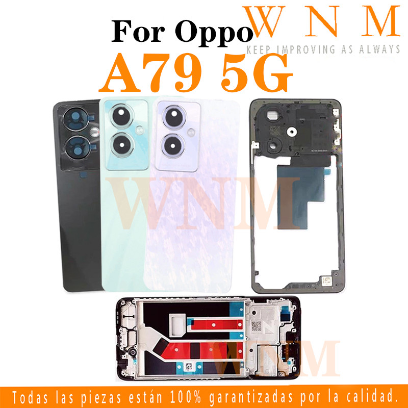 สําหรับ OPPO A79 5G CPH2553 CPH2557 LCD กรอบด้านหน้า Bezel ฝาหลังแบตเตอรี่ + กรอบกลาง + ชิ้นส่วนกรอบรูปกล้องด้านหลังกรณีที่อยู่อาศัยศูนย์แชสซี + ปุ่ม