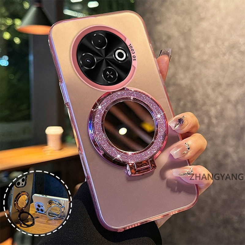 กรณีสําหรับ TECNO SPARK 30C กระจกกันกระแทกขาตั้ง Anti-Fall ชุบเคสโทรศัพท์นุ่มพร้อมกล้องเลนส์ Protector ฝาหลัง XXXB5
