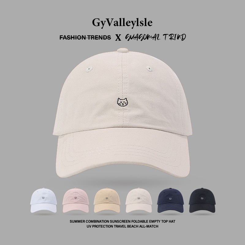 สีชมพูลูกแมวน่ารักหมวกเบสบอลผู้หญิงฤดูใบไม้ผลิญี่ปุ่นอเนกประสงค์ อิน การ์ตูนปักหมวกเบสบอลฤดูร้อนเวอร์ชั่นเกาหลี