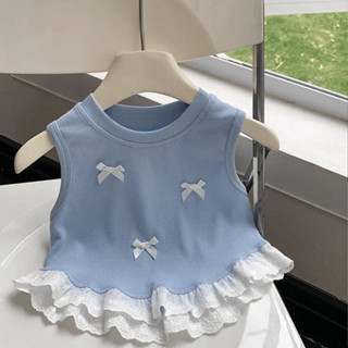 [RJ] 90-140ซม สาวโบว์เสื้อกั๊กสั้นฤดูร้อนสไตล์ใหม่แฟชั่นเด็ก…