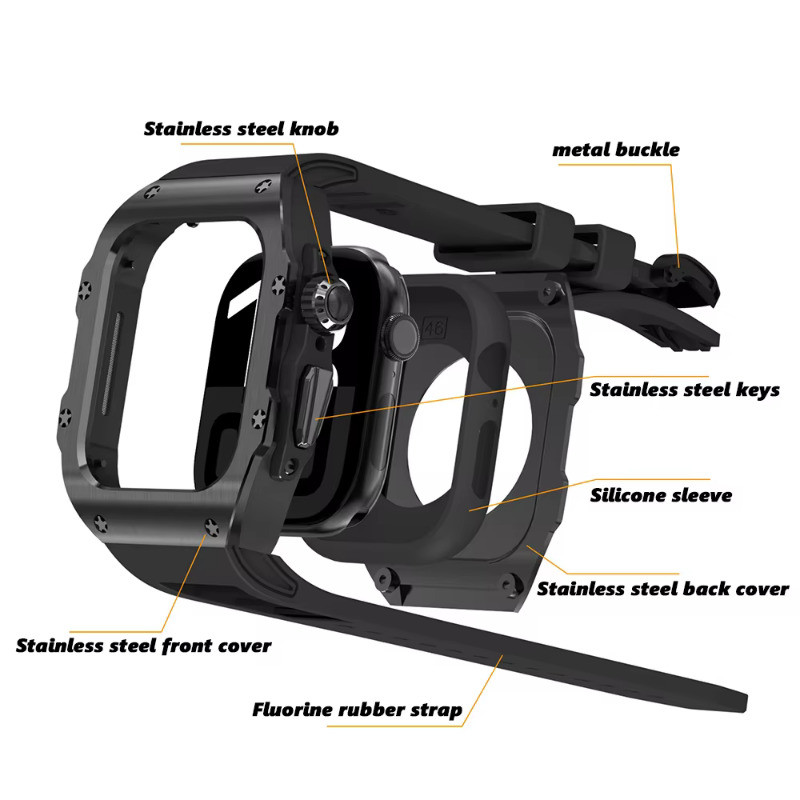 ผู้ชายหรูหราสแตนเลสการปรับเปลี่ยนชุดสําหรับ iWatch Ultra3 2 49 มม.สาย Fluororubber Iwatch Series11 10 46 มม.42 มม.อุปกรณ์เสริม 44 45 มม. - รูปที่ 5