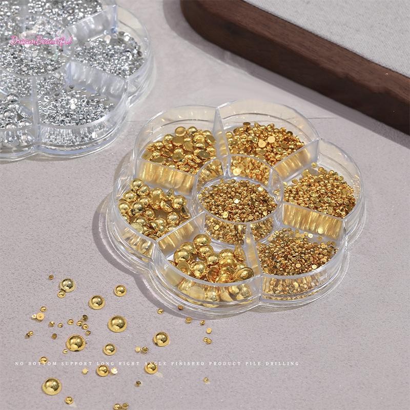 <DBFl-t> 7 กริด Silver Gold Pearl Nail Art ตกแต่งสีขาวครึ่งรอบด้านล่างแบนขนาดผสมเล็บ Diy อุปกรณ์เสริมใหม่ - รูปที่ 3