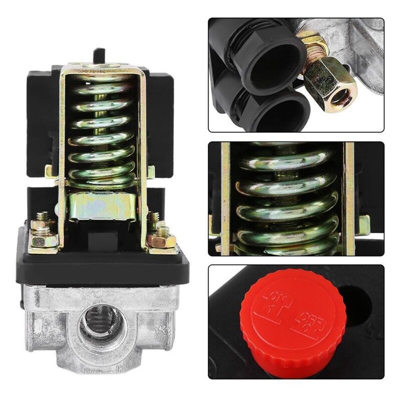 สวิตช์ออโต้ปั๊มลม เพรชเชอร์สวิตช์ เพรชเชอร์สวิทช์ปั๊มลม ออโต้ปั้มลม 90PSI -120PSI คอมเพรสเซอร์สวิตช์ควบคุมแรงดันวาวล์หลากชนิดเกจวัดควบคุม - รูปที่ 5