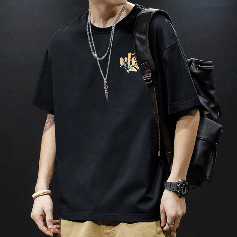 ผ้าฝ้าย 100% แขนสั้นผู้ชายลําลองทุกการแข่งขันหลวมเสื้อยืดด้านบนรูปแบบอินเทรนด์แฟชั่น #BN511NM#