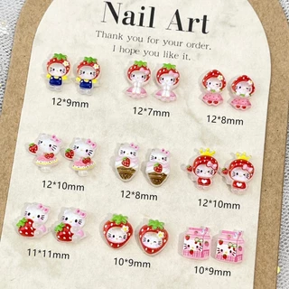 Rou Bao 50 ชิ้นเล็บสตรอเบอร์รี่ Kitty Series นมไอศกรีมน่ารักการ์ตูนเรซิ่นเล็บ Art DIY Charms ตกแต่ง