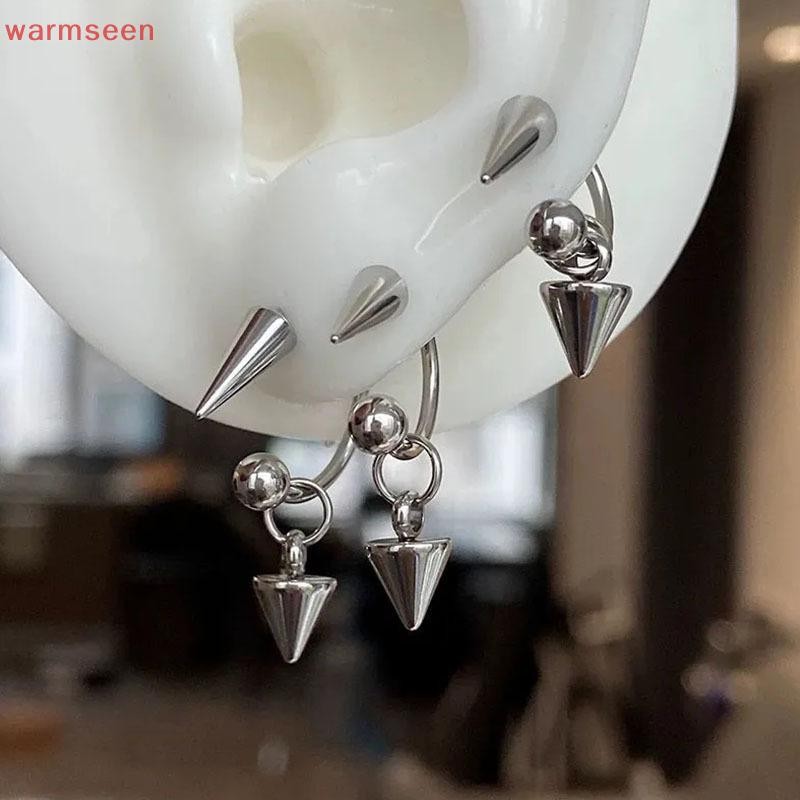 (warmseen) 1PC Gothic สแตนเลส Barbell Spike Drop Stud ต่างหู Rivet กระดูกอ่อนโค้งเจาะต่างหูผู้หญิง Y2K Party เครื่องประดับ