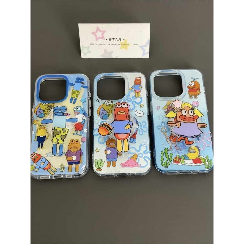 เคสโทรศัพท์ที่เข้ากันได้กับ iPhone 7 8 X XS XR XSMAX 11 12 13 14 15 16 Pro Max Plus ลายการ์ตูนบิกินี่ด้านล่างปลาการ์ตูนเคสนุ่มกันกระแทกเคสป้องกัน VM2K