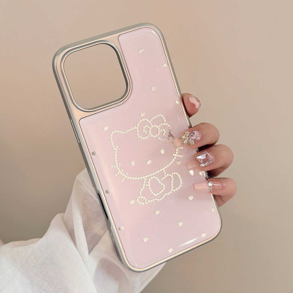 Huiwanju แฟลชเพชรแมวไฟฟ้าขอบเงินเคสโทรศัพท์มือถือสําหรับ iPhone15/16promax ขนาดเล็กสด apple 13/14 สาวน่ารักหัวใจ 11/12 เคสป้องกัน - รูปที่ 5