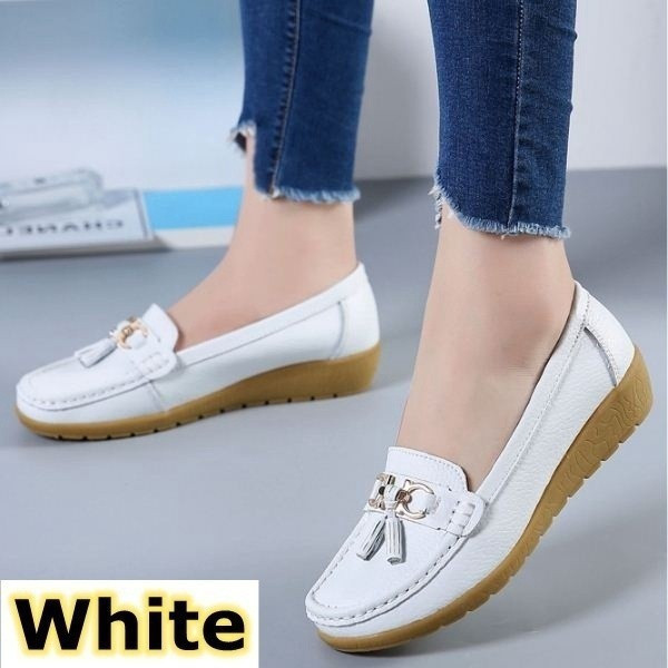 รองเท้าโลฟเฟอร์หนังผู้หญิง - รองเท้าส้นแบนระบายอากาศสําหรับ Casual & Office, Comfy Slip-On Cushioned Sole | ขนาดขยาย 35-41 | ร้านค้า ปริญญาเอก