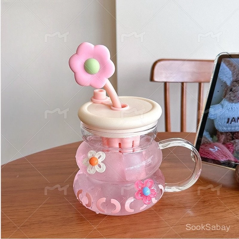 🌸แก้ว ดีไซน์ดอกไม้สุดน่ารัก รูปร่างโดนัท 800MLความจุขนาดใหญ่แก้วโบโรซิลิเกตทนความร้อนสูง แก้วน่ารัก thumbnail 7