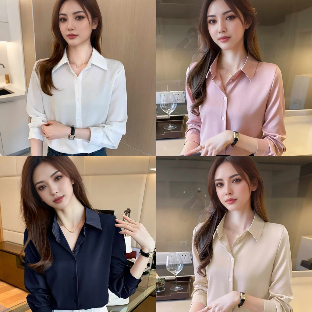เสื้อเชิ้ตแขนยาวผู้หญิงผ้าชีฟอง สำหรับฤดูใบไม้ผลิและฤดูใบไม้ร่วง สวมใส่สบาย