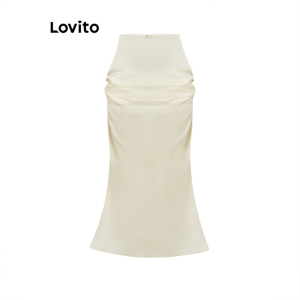 Lovito กระโปรงจีบธรรมดาหรูหราสำหรับผู้หญิง L105MD578