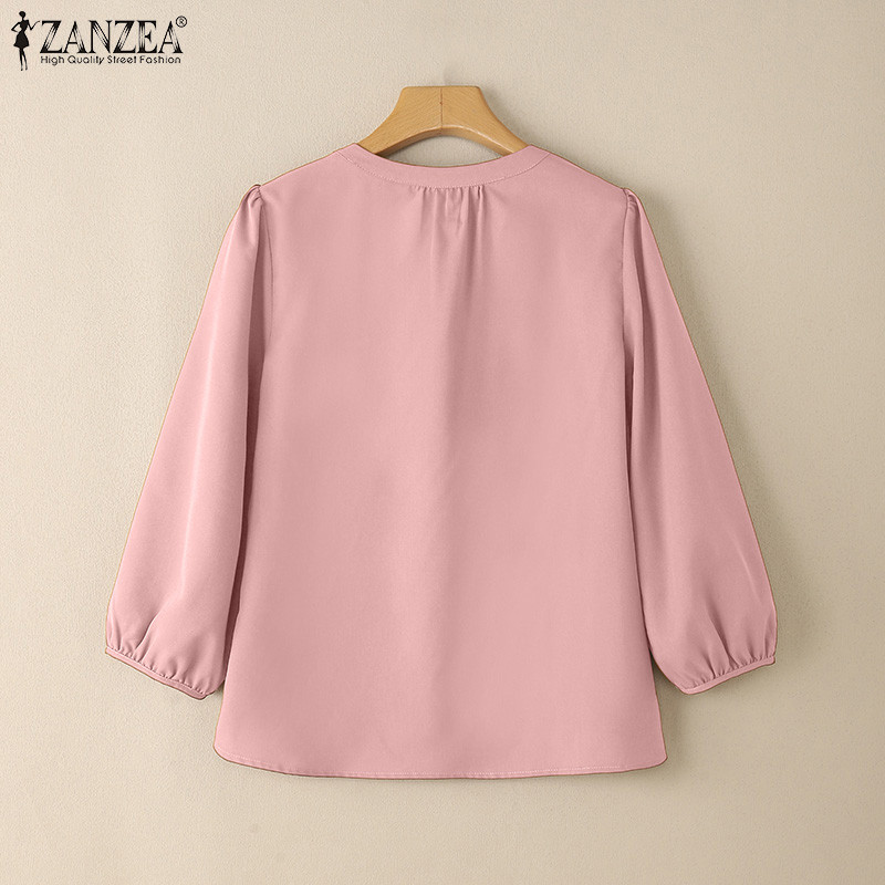 ZANZEA ใส่ ซานเซีย ผู้หญิงแฟชั่นเกาหลีลําลองคอวี3/4แขนโคมไฟแขนเสื้อท็อปส์ - รูปที่ 6