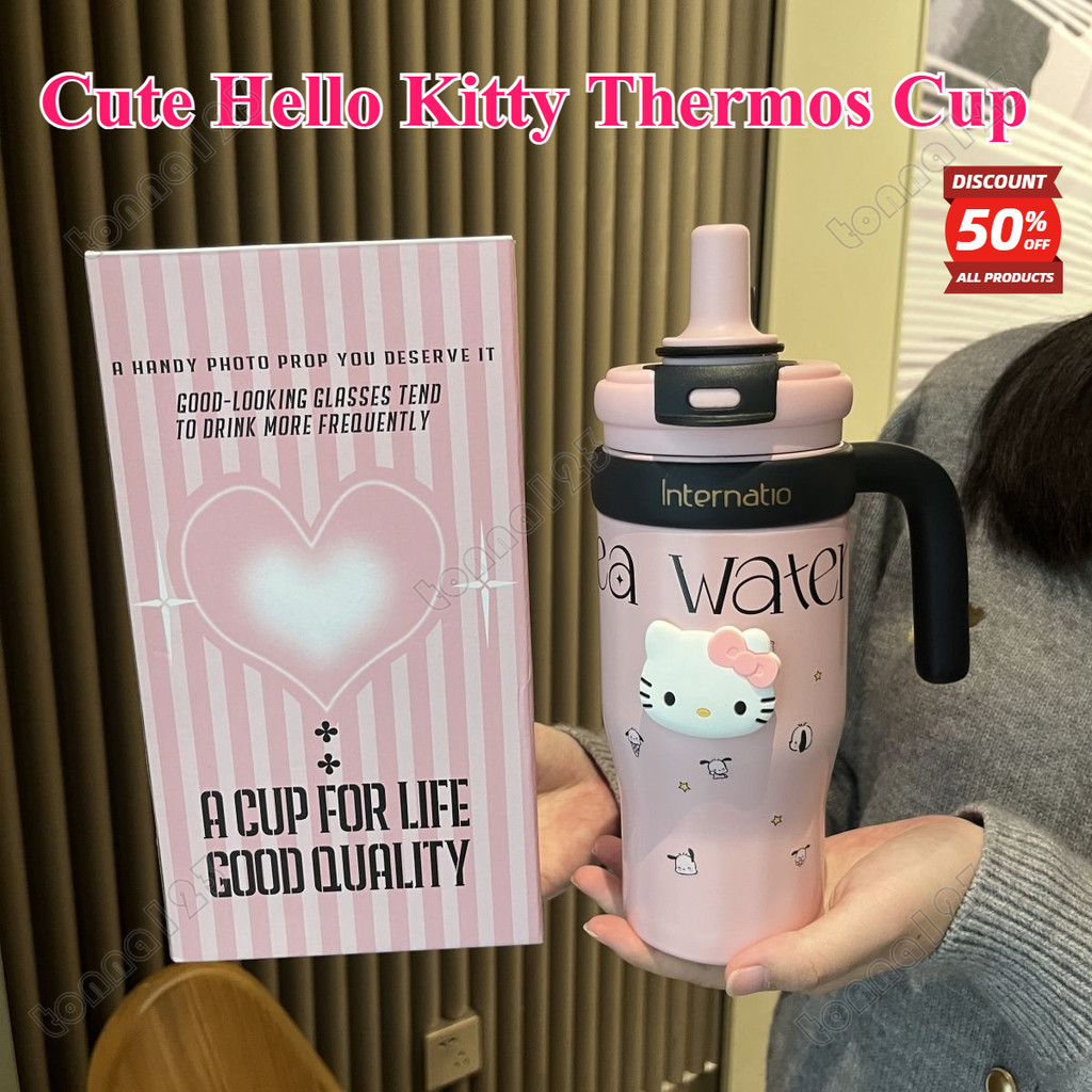 Sanrio Hello Kitty Thermos Bottle Cinnamoroll ถ้วยน้ํากระติกน้ําสูญญากาศสแตนเลสความจุสูง 550ml แก้วฉนวนของขวัญ