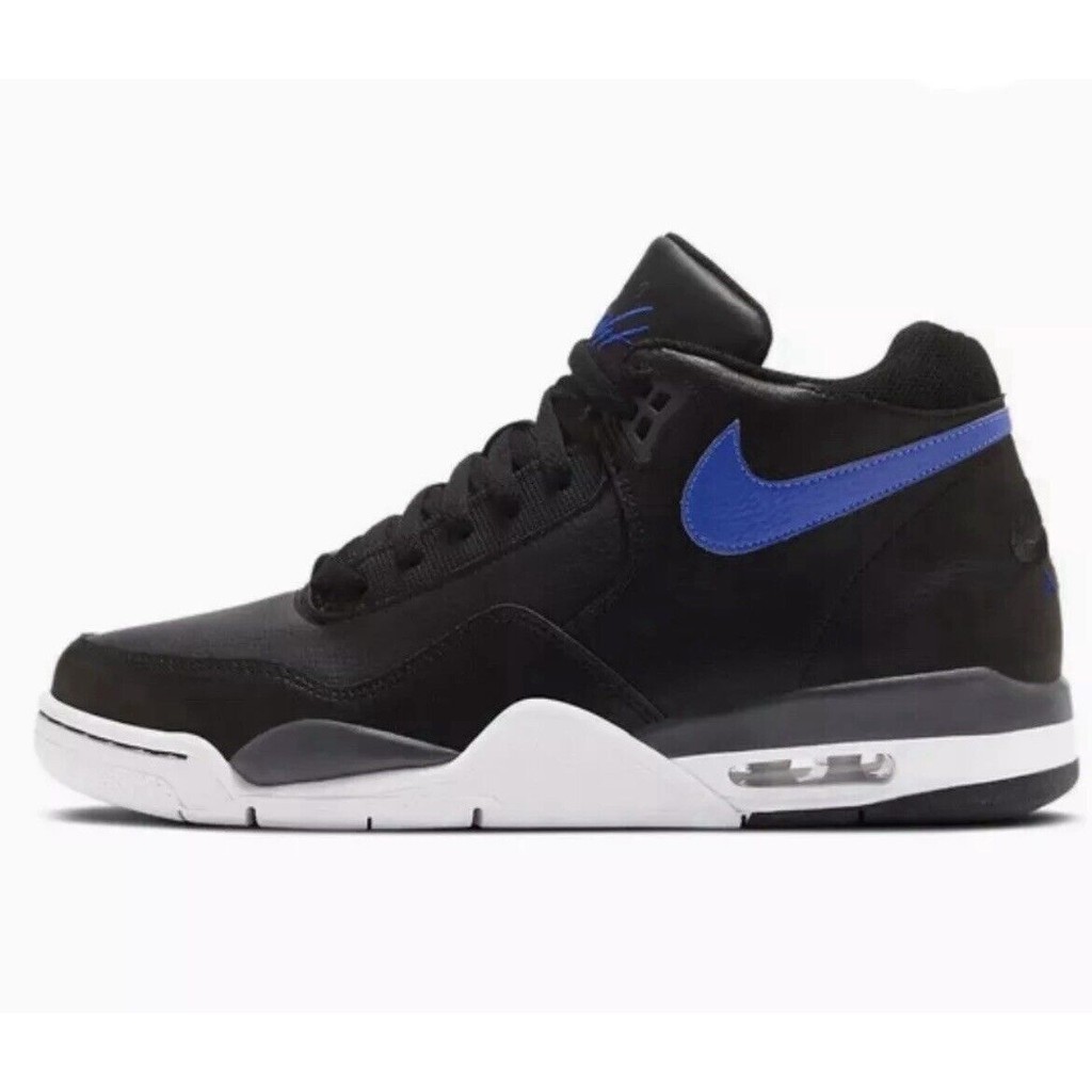 ใหม่ Nike Flight Legacy Leather Black Hyper Blue รองเท้าบาสเก็ตบอล BQ4212-003 ผู้ชาย Sz