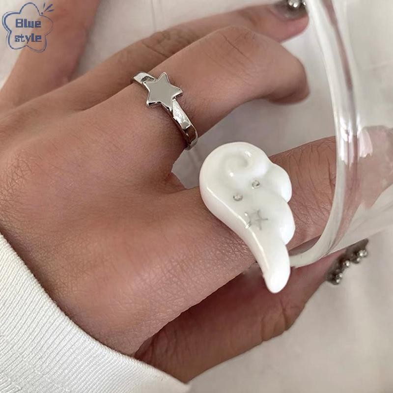 Bluestyle INS แหวนปีกนางฟ้าผู้หญิงส่วนบุคคล Star Finger แหวนเครื่องประดับปรับเปิดแหวนสําหรับของขวัญวันเกิดปาร์ตี้ใหม่ - รูปที่ 2