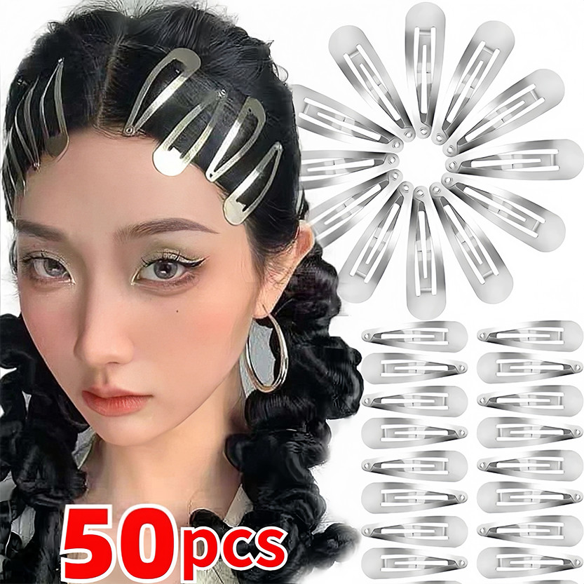 10/30/50 ชิ้นเงินโลหะ BB กิ๊บติดผม/สาว Y2K Punk Drop Shaped Hairpins/Snap กิ๊บติดผม