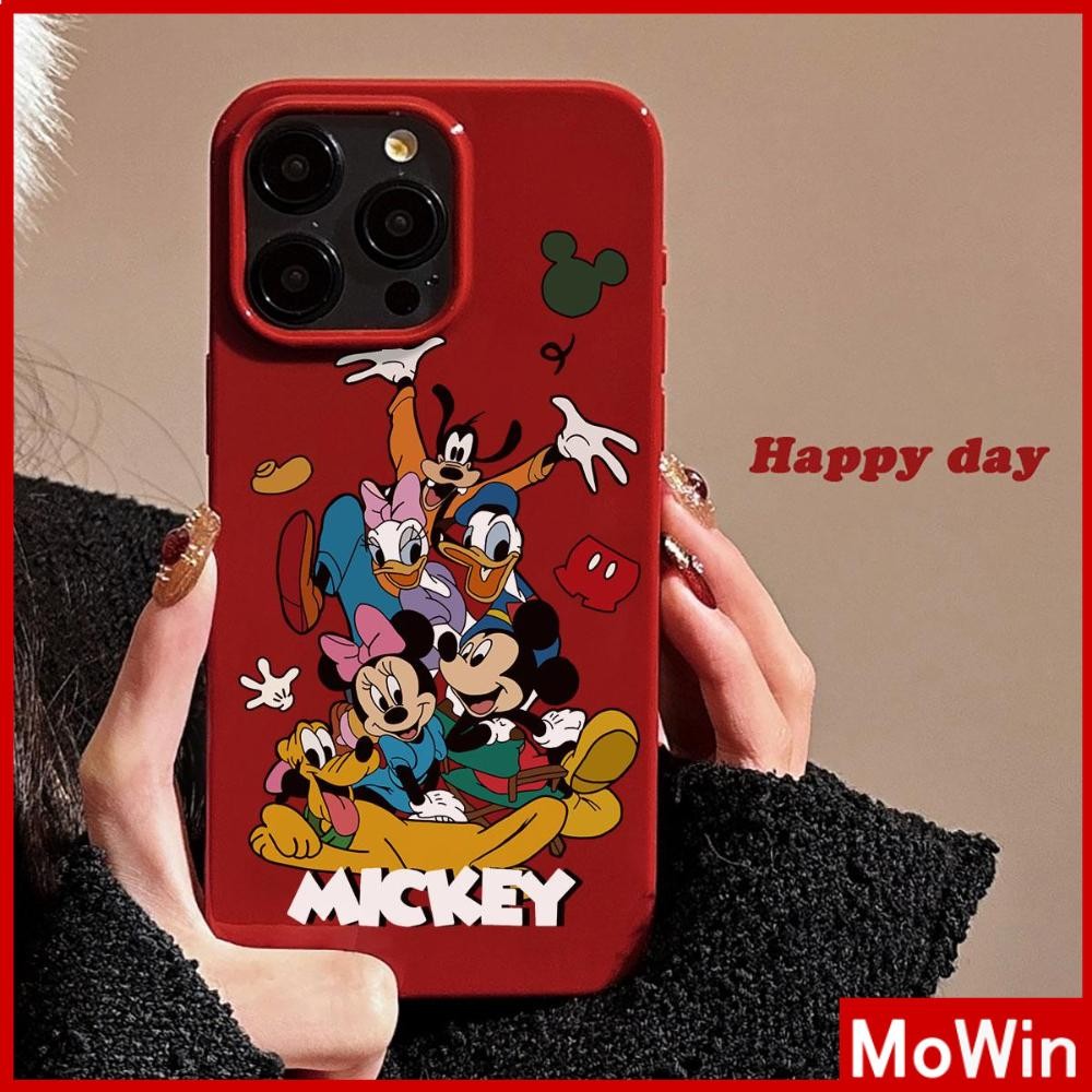 Mowin - สำหรับ iPhone 16 Pro max เคส iPhone สีแดงเคส TPU นุ่มมันกันกระแทกกล้องป้องกัน หนูและเป็ดมีความสุข เข้ากันได้กับ iPhone15 14 13 12 Pro สูงสุด 11 XR XS สูงสุด 7 8 บวก