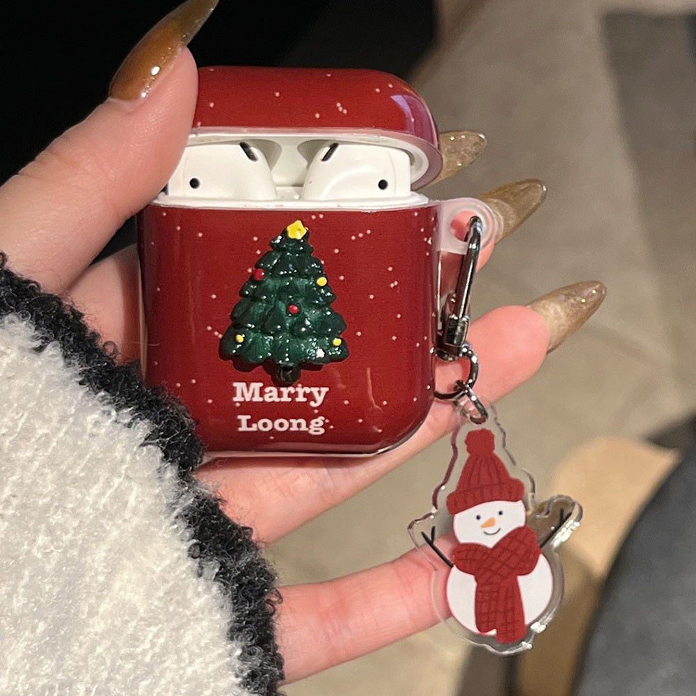 Merry Christmas Tree ปีใหม่ปกอ่อนสําหรับ AirPods 4 ANC AirPods 1 2 3 Pro 2 เคสป้องกัน Snowman พวงกุญแจ Xmas ของขวัญ