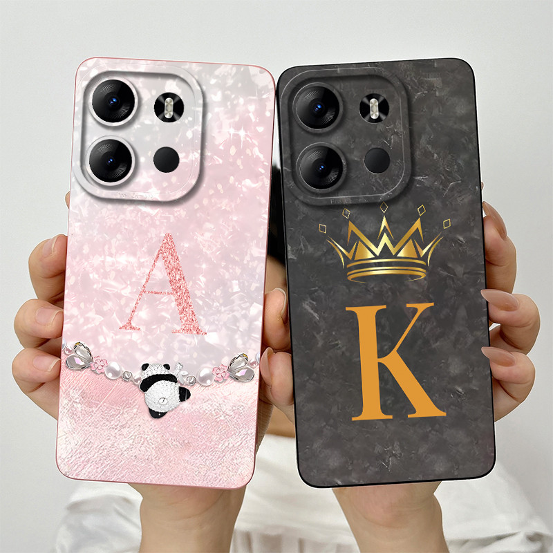 Tecno Pop 7 Pro / Pop 7 เลนส์กล้องกันกระแทกป้องกันเคสโทรศัพท์ Pop7 7Pro BF6 BF7 BF7h 2024 แฟชั่นมงกุฎตัวอักษรเคสซิลิโคนอ่อนนุ่ม