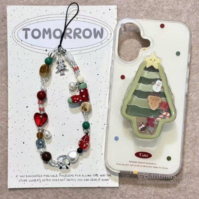 Iphone 16 15 14 13 12 11 Pro Max X Xr Xs Max 7 8 Plus SE2020 เคสโทรศัพท์ ins ต้นคริสต์มาส Clear + Lanyard + Stand Soft Cover