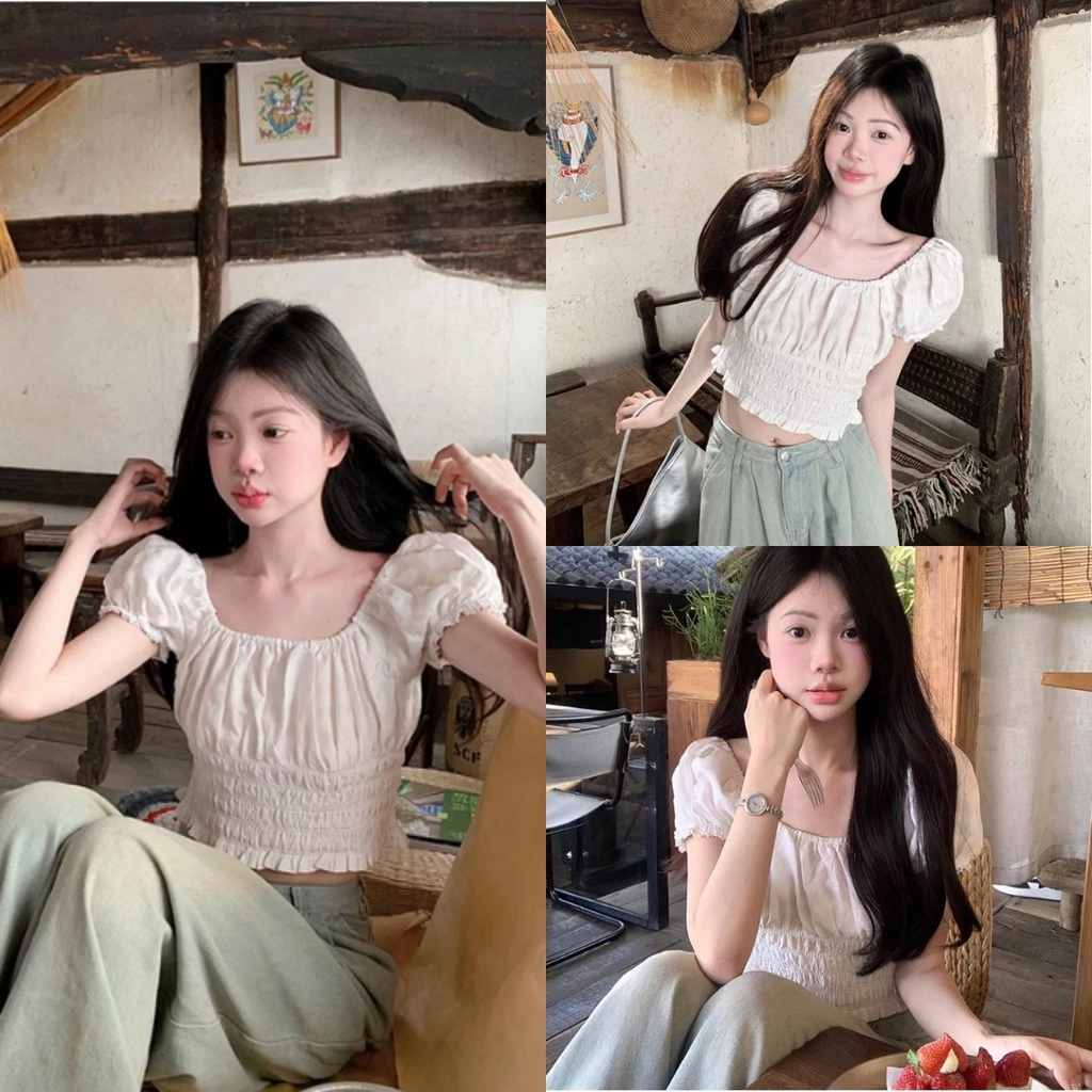 Beryl แขนสั้นทรงพัฟสไตล์ฝรั่งเศสที่อ่อนโยนและอ่อนหวานสำหรับผู้หญิง