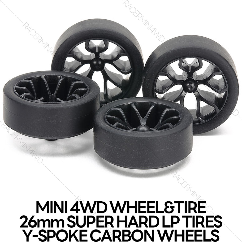 TAMIYA 26mm Super Hard Low-Profile Tires & Y-Spoke Carbon Wheels 15542