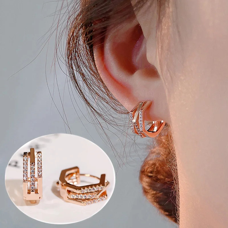925 เงินสเตอร์ลิงแฟชั่น Rose Gold สี Hoop ต่างหูเงา Cz สําหรับผู้หญิงอารมณ์เจาะหูวงกลมต่างหูเครื่องประดับงบ