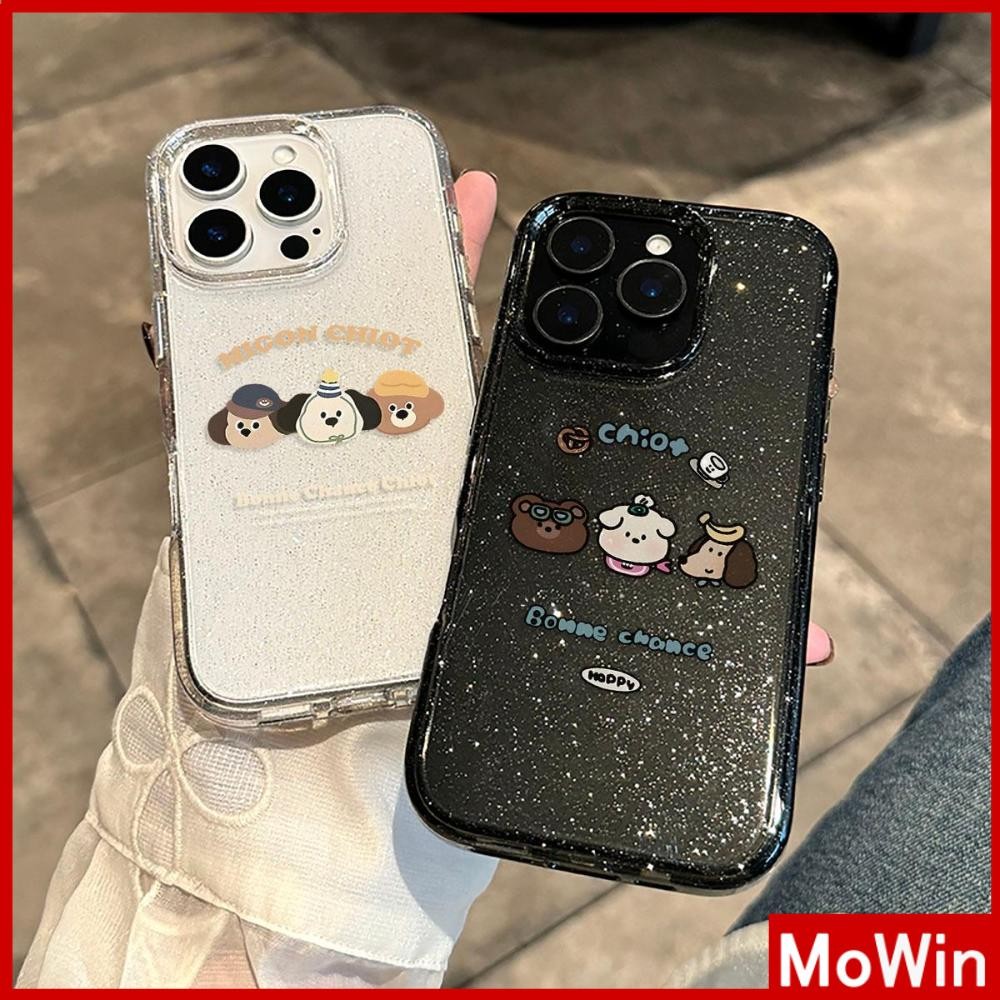Movin - เคส iPhone 16 Pro Max iPhone 11 เคสใสแบบแวววาว TPU นุ่มสีสันสดใส หมีน่ารักและลูกหมามีความสุข Compatible iPhone15 Pro max 14 13 12 Pro max XS XR 7 Plus 8 Plus