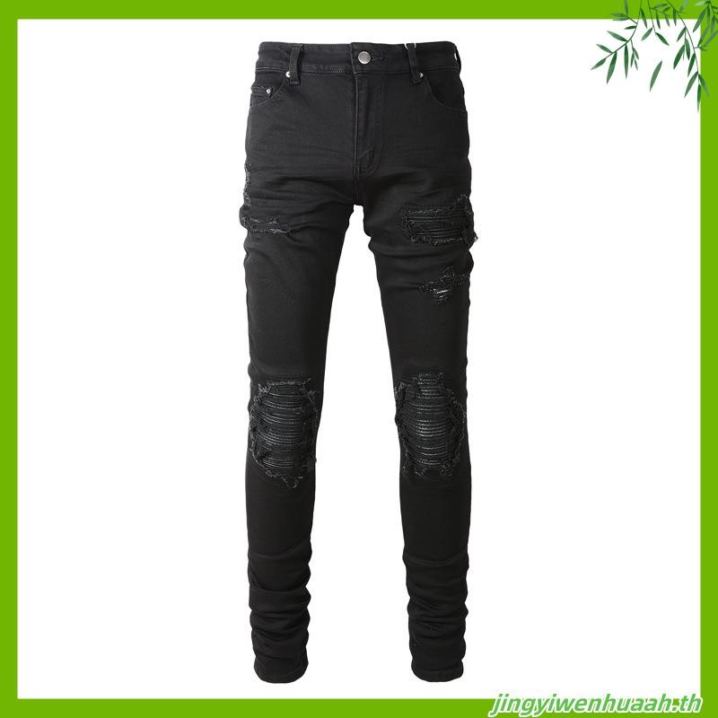 Amiri Jeans Men Black Hip Hop Club Style กางเกงยีนส์ High Street Trendy Pants