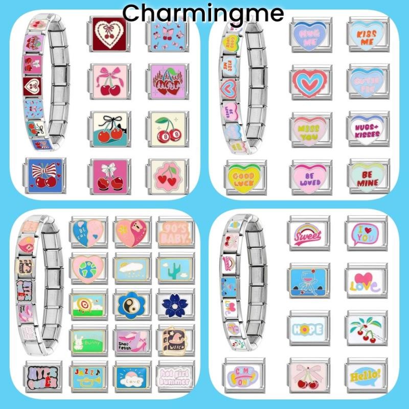 Original Design 100 รูปแบบ Cherry Series Charms สร้อยข้อมืออิตาลี Charm Links Fit 9 มม.Modular สร้อยข้อมือเครื่องประดับสแตนเลส DIY ทํา