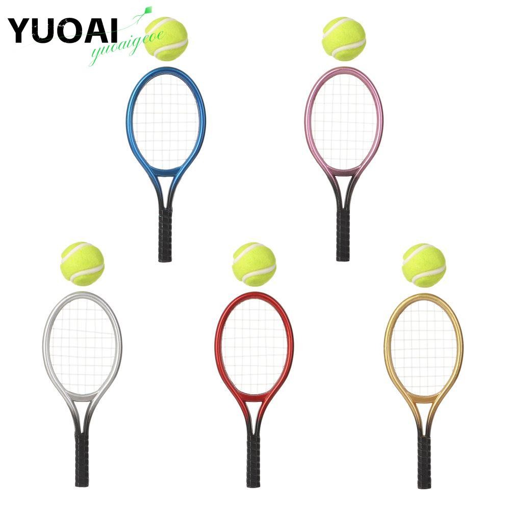 Yuoai 1 ชุดไม้เทนนิสขนาดเล็ก 1/6 1/12 5 สีพลาสติก Mini ไม้เทนนิส & Ball