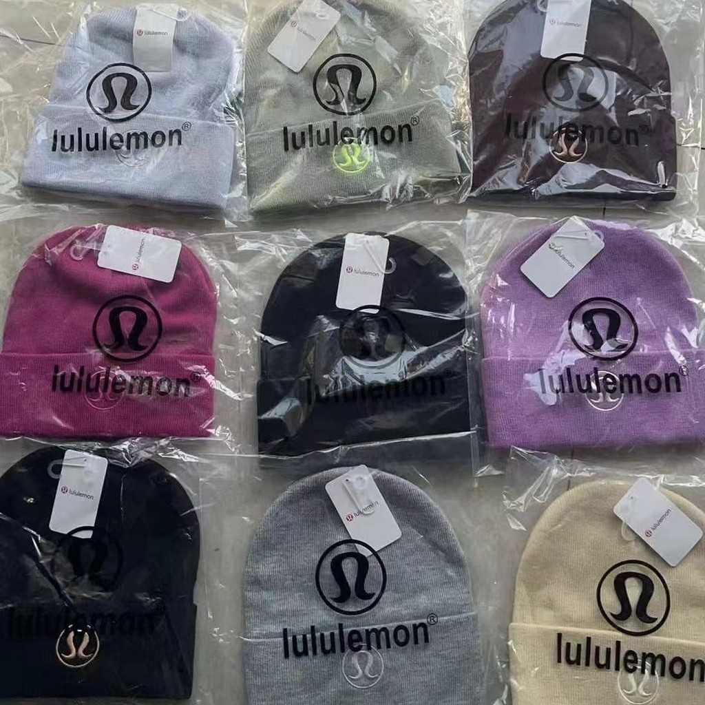 Lulu หมวก Lululemon หมวกเย็นผู้หญิงฤดูใบไม้ร่วงและฤดูหนาวแฟชั่น All-matching Face หมวกทําด้วยผ้าขนสัตว์ขนาดเล็กกันลมหมวกถักที่อบอุ่น