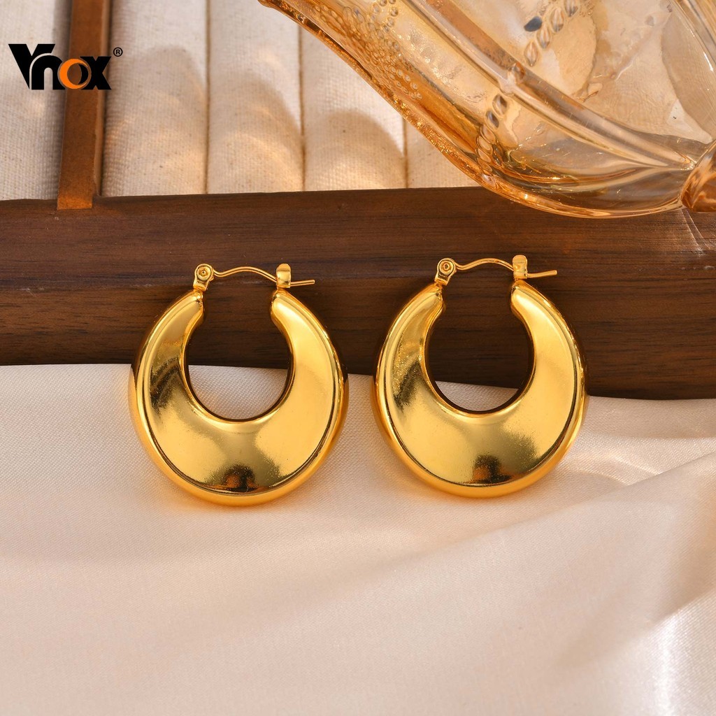 Vnox U-Shaped Hoop ต่างหูผู้หญิง 18K Gold สแตนเลสวงกลมเรขาคณิตต่างหูแฟชั่นเครื่องประดับของขวัญ