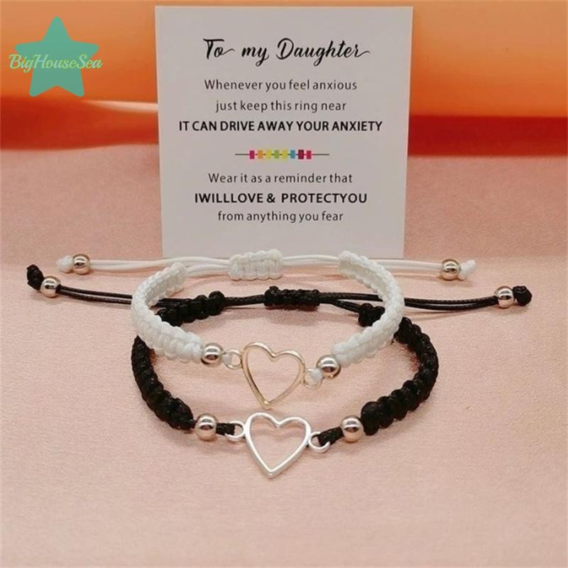 [BigHouseSea] Love Heart สร้อยข้อมือคู่สําหรับคนรักผู้หญิงผู้ชาย Hand Crafted ปรับเชือกเพื่อนความสัมพันธ์การจับคู่สร้อยข้อมือเครื่องประดับของขวัญใหม่
