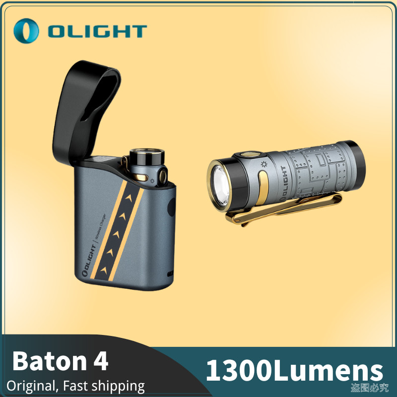 Olight Baton4 ไฟฉาย EDC แบบชาร์จไฟได้ (นักบินต่อสู้) 1300 ลูเมนพร้อมสายชาร์จแม่เหล็ก,