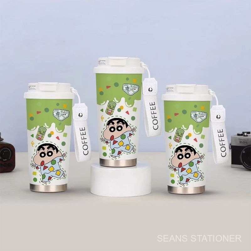 Crayon Shin-Chan กระติกน้ำร้อนการ์ตูนน่ารักหลอดดื่มโดยตรงถ้วยกาแฟสองเทรนด์ H2H9