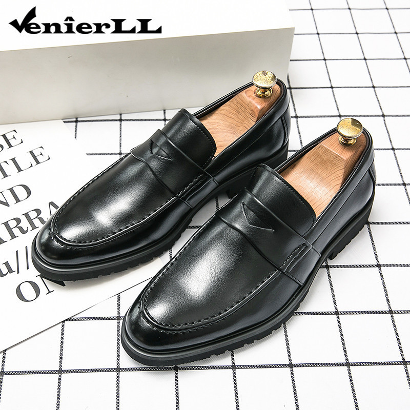 ชุดผู้ชาย Penny Loafers, Mens Business Official Leather Loafer Shoes, Moc Toe Casual Stylish Slip On
